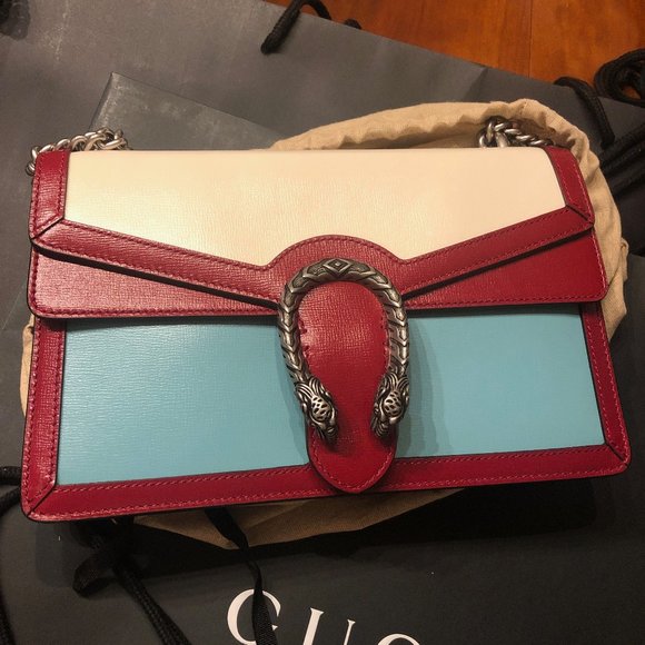 Gucci Small Dionysus Shoulder Bag in Ivory and Blue with Red Trim NEW W DUSTBAG - Picture 3 of 14